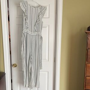 LC Lauren Conrad Ruffle Striped Jumpsuit - Cream and Blue